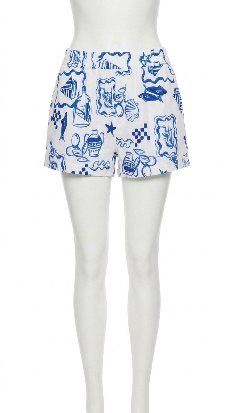 NEW MINKPINK baci elasticated shorts in nautical stamps